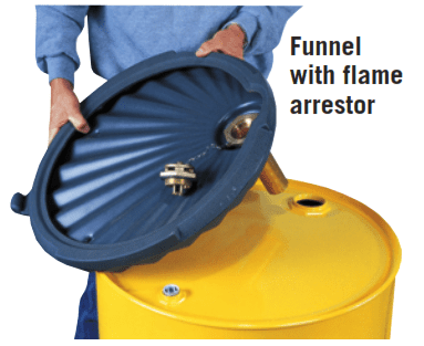 funnel with flame arrestor spill control