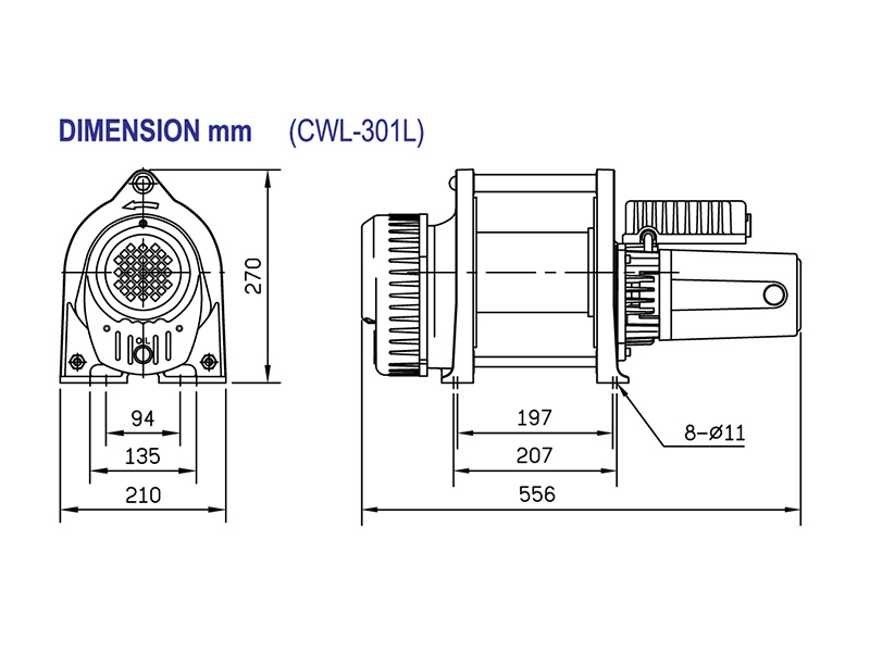 LCWL305 Industrial Electric Winches dimensions CWL301L