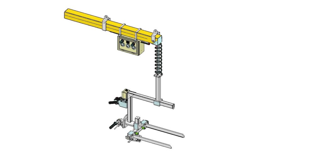 Pneumatic Wire Rope Balancers with forks for boxes emptying
